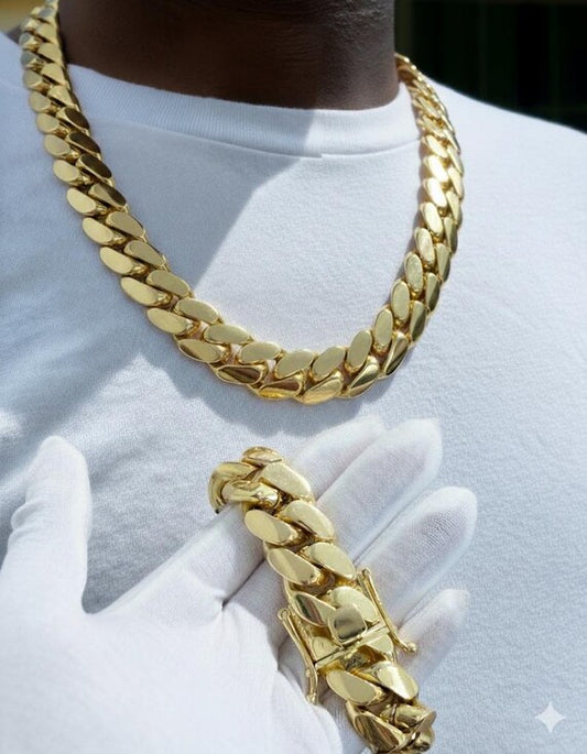20 mm Gold-Plated Cuban Link Set: Chain & Bracelet